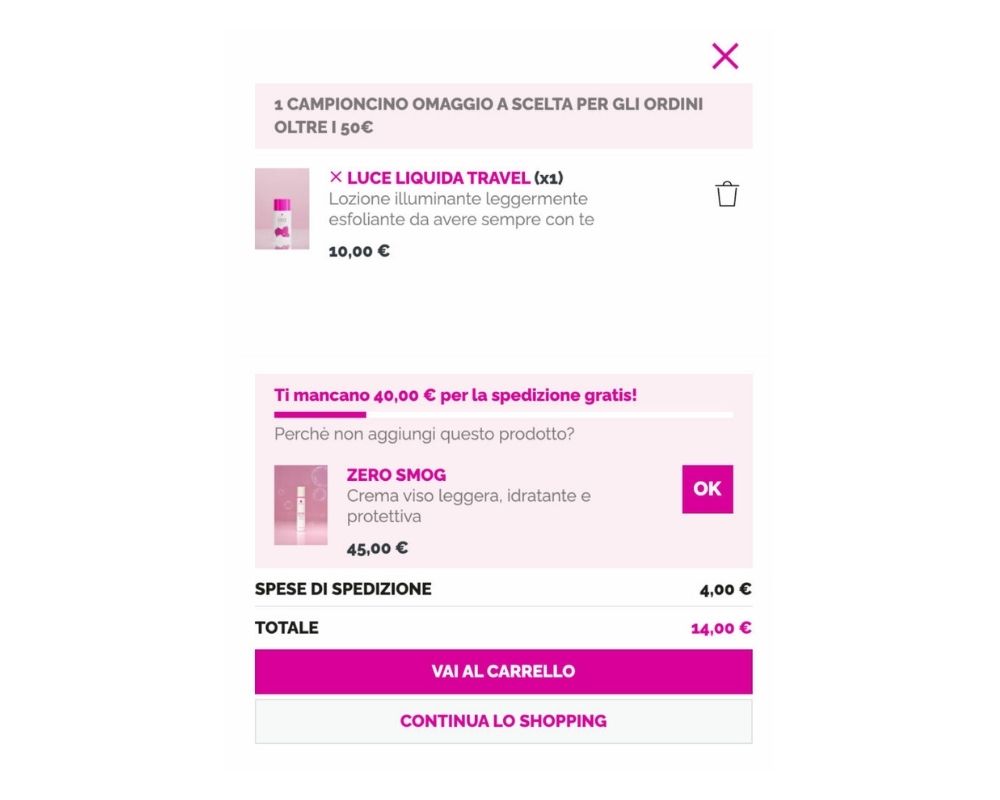 Esempio che invita le persone ad aggiungere prodotti a carrello